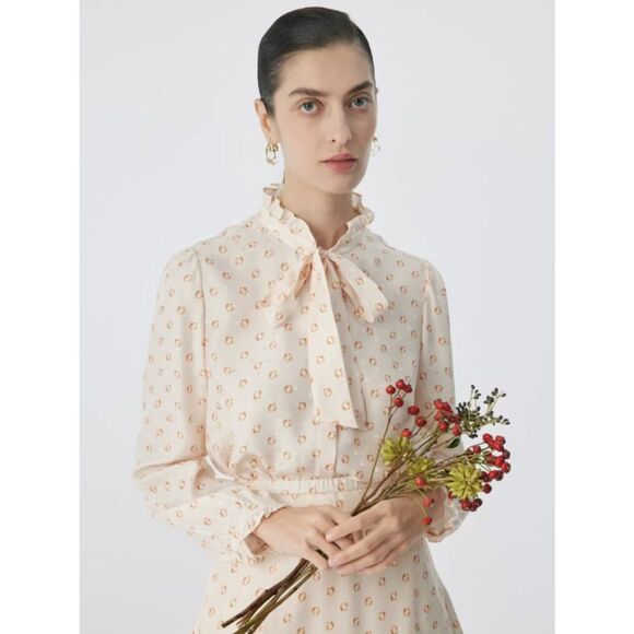 Goelia Dresses & Skirts - Goelia Women’s 2-Piece Elegant Out Silk Polka Dot Blouse & Skirt Set
